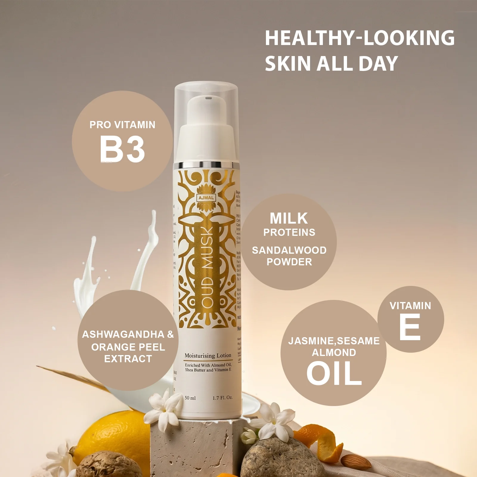 Oud Musk Moisturising Lotion 50ml | Non-Greasy Daily Moisturizer for Healthy Skin - Image 3